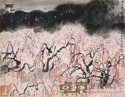 亚明 1980年作 垂丝樱花 镜心 32×41cm